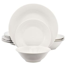 Gibson Home Everyday 12 Piece Round Fine Ceramic Dinnerware Set in White