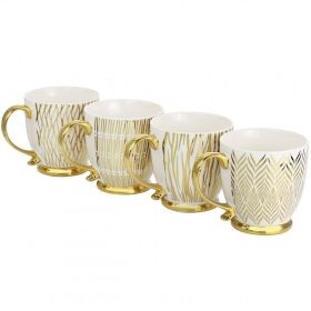 Gibson Home Gold Finch 4 Piece 16.7oz Electroplated Fine Ceramic Mug Set in Gold