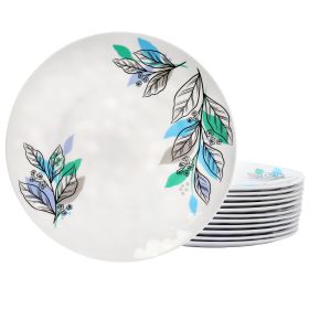 Gibson Home Tropical Sway Vineyard 12 Piece 11 Inch Melamine Dinner Plate Set in Blue